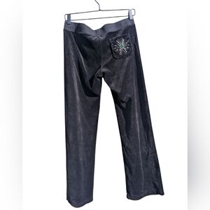 Rare Y2K Black Juicy Couture Velour Rhinestone Pocket Drawstring Pants Women's S